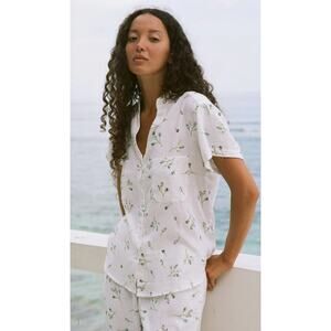 PIYAMA Maggie Pajama Top Bluebell Lyocell Cotton Floral Print White Size XS